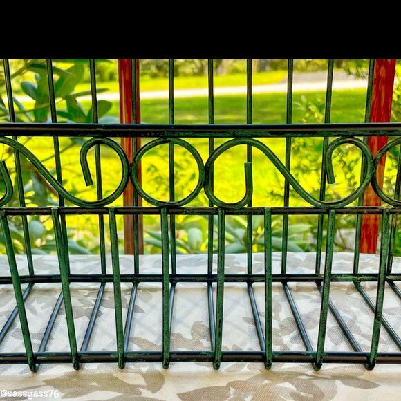 ▪️VTG▪️Large Green & Black Scroll Leaf Wrought Iron Freestanding Hanging Shelf - Picture 7 of 7